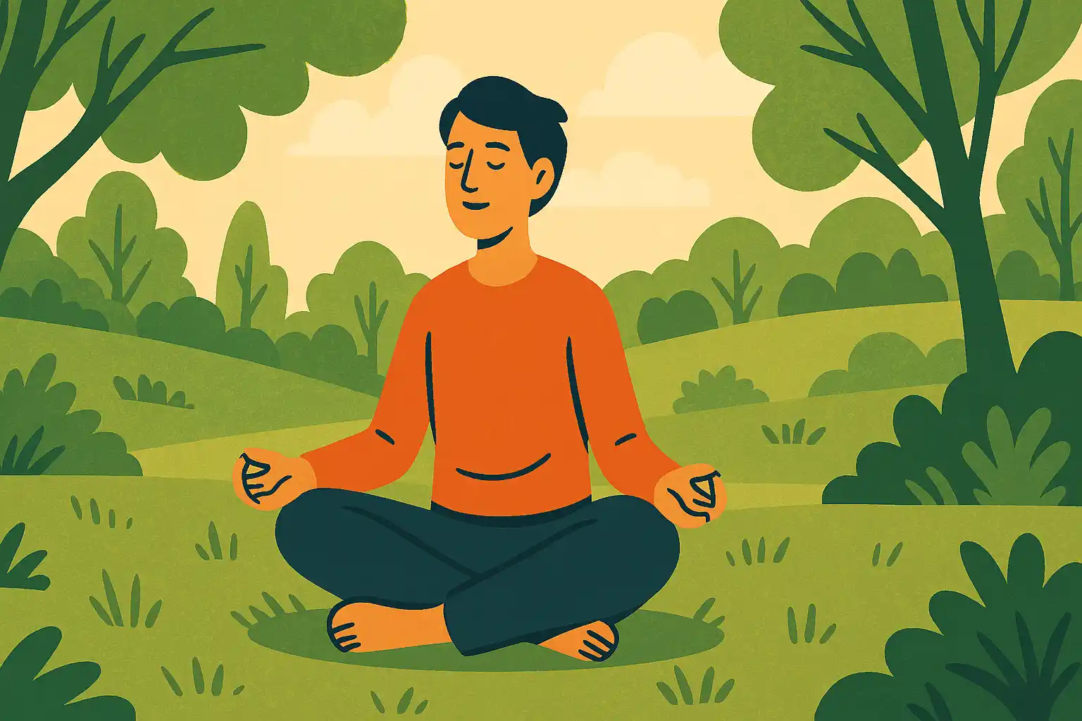 A person practices mindfulness in the park, enjoying nature.