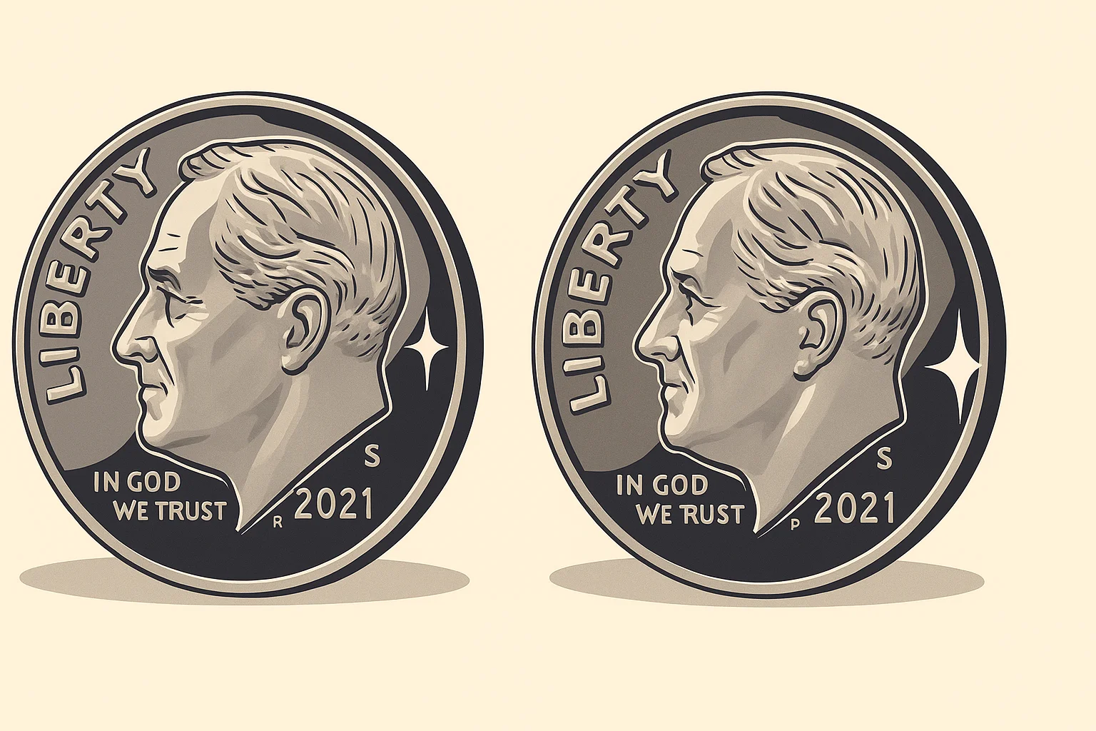 Hands sorting coins and checking their digital profiles.